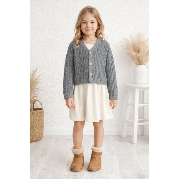 Rylee + Cru Other - RYLEE + CRU Kids Girls Knit Cardigan Gray Button 100% Cotton Cozy Size 6-7Y